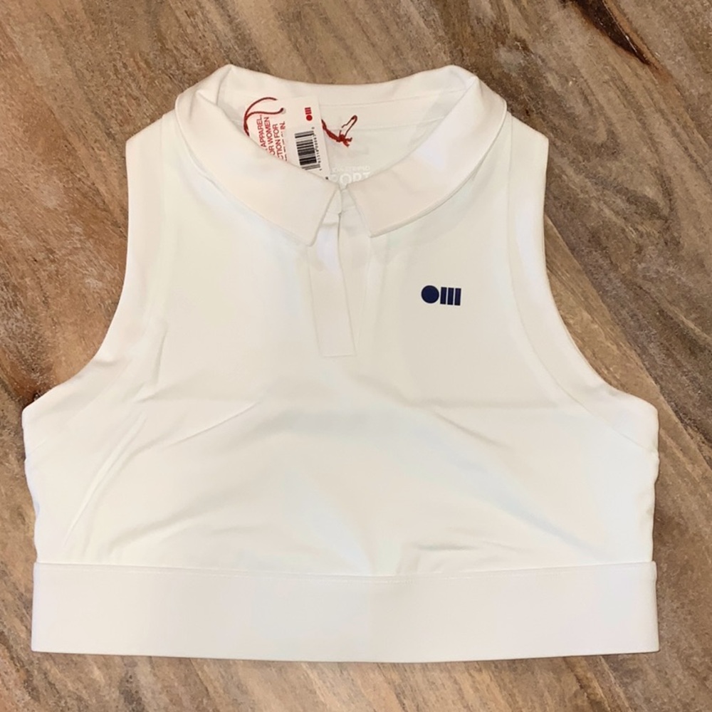 NWT SOLID & STRIPED The Allie Bra in white with blue logo size medium